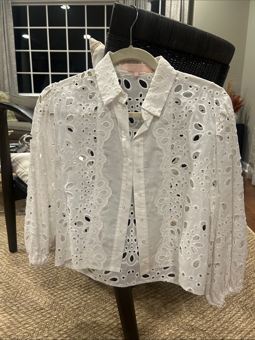 White Eyelet Scalloped Button-Up Blouse